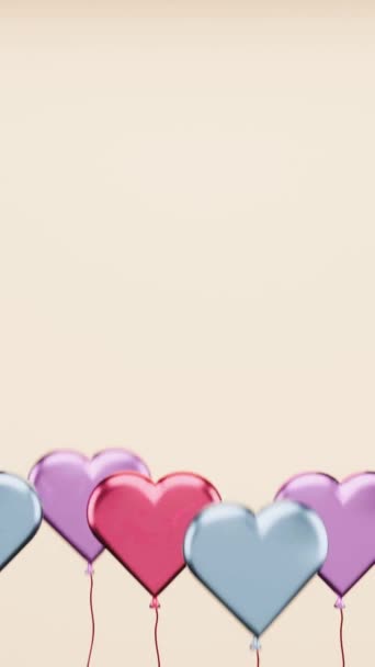 Vykreslování Animace Barevných Balónků Tvaru Srdce Vznášejících Obloze Valentýna — Stock video