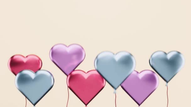 Renderiza Animación Coloridos Globos Forma Corazón Que Elevan Hacia Cielo — Vídeo de stock