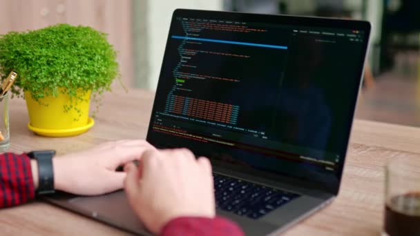 Close Freelancers Hands Typing Code Laptop Keyboard Camera Slides Developers — Stock Video