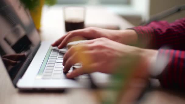 Close Freelancers Developer Hands Typing Program Code Laptop Keyboard Coworking — Stock Video