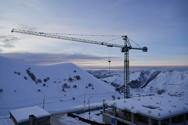 Sitio Construcción Estación Esquí Marco Chalet Hotel Grúa Con Cresta —  Fotos de Stock