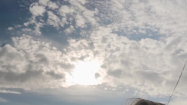 งสาวผสมเช อชาต าเศร นตนาการย นอย บนหน าผา มองไปท วทะเลในว นลมเมฆอารมณ — วีดีโอสต็อก