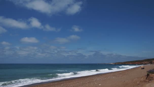 Великолепный Вид Океан Волн Всплеск Ворваться Песчаную Береговую Линию Морские — стоковое видео