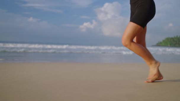 Legs Feet Young Woman Jogging Sea Sunrise Caucasian Female Runs — Stock videók