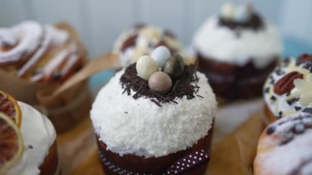 Traditional Easter Cakes Creatively Decorated White Icing Candied Fruits Nuts — Video
