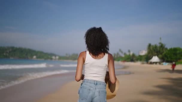 Çok Irklı Siyahi Kadın Okyanus Sahillerinde Egzotik Adalarda Tropik Tatillerde — Stok video