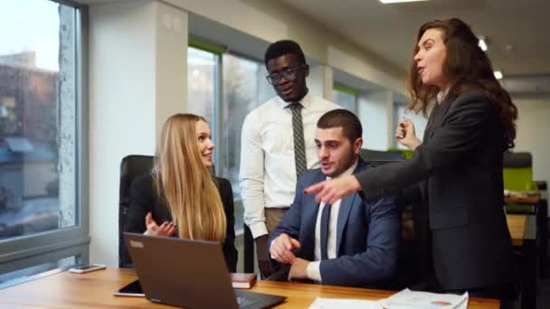 Diverse Office Corporate Workers Celebrate Successful Contract Agreement Excited Business — Vídeo de Stock