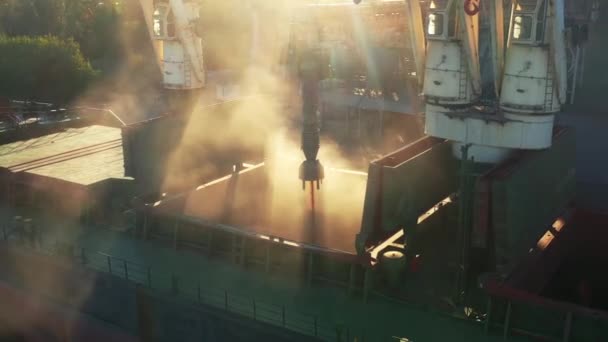 Εναέρια Φόρτωση Σιταριού Για Την Αποθήκευση Φορτίου Ογκωδών Πλοίων Ανελκυστήρες — Αρχείο Βίντεο