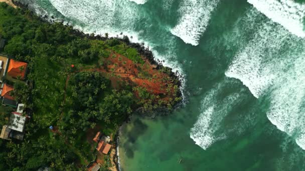 Тропический Скалистый Остров Море Омываемый Волнами Воздуха Знаменитая Достопримечательность Кокосовый — стоковое видео