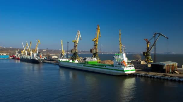 Zeevervoer Wereldhandel Het Werk Time Lapse Video Van Vrachtschip Dokken — Stockvideo