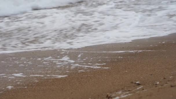 Oceanturbulens Stormflodbilder Klimatläkare Skummande Vågor Kraschar Sandstrand Dynamisk Havsutsikt Scen — Stockvideo