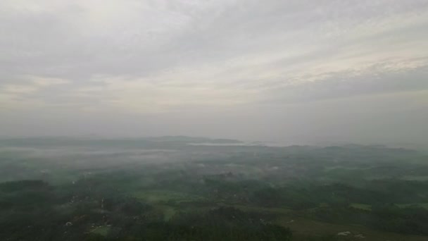 快速移动的云彩展现了美丽的风景 在繁茂的斯里兰卡丛林上空的空中俯冲视频显示了生机勃勃的绿色 朦胧的风景 日出的光芒 理想的旅行 生态项目 — 图库视频影像