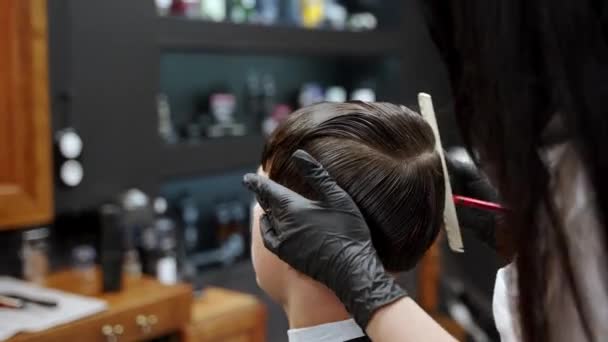 Esperto Parrucchiere Assetto Tagli Capelli Con Cesoie Pettine Precisione Barbiere — Video Stock