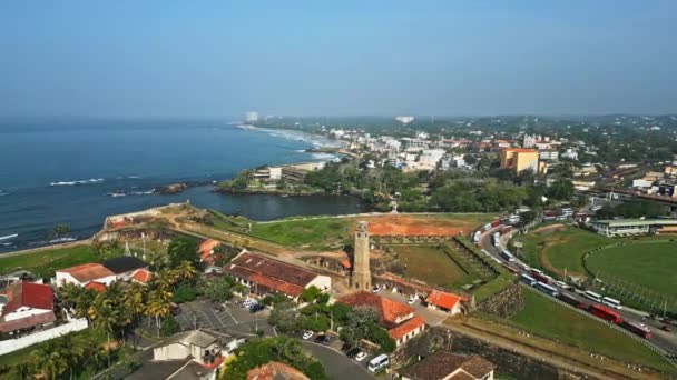 Αεροφωτογραφία Της Galle Σρι Λάνκα Προβάλλοντας Ιστορικό Φρούριο Γήπεδο Κρίκετ — Αρχείο Βίντεο
