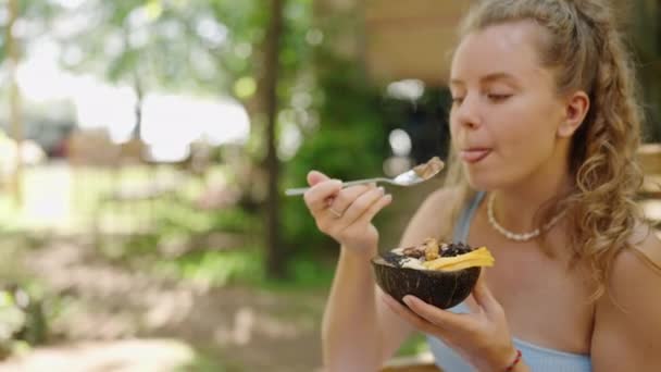 Saborea Desayuno Nutritivo Mantiene Forma Física Con Comida Dietética Aire — Vídeos de Stock