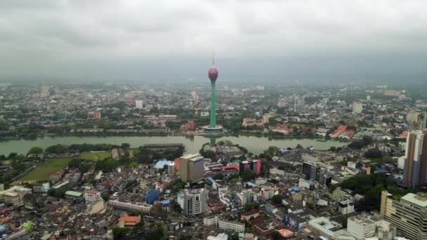 Luchtfoto Boven Skyline Van Colombo Met Lotus Tower Midden Van — Stockvideo