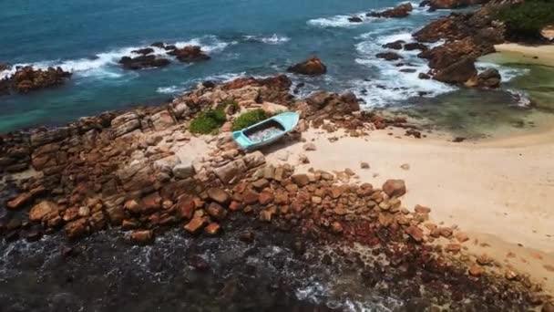 Coastal Pollution Scene Vessel Used Dump Bin Debris Illustrating Environmental — Stock Video