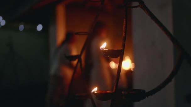 Faithful Gather Pray Practice Traditional Customs Devotees Dusk Temple Light — Stock Video