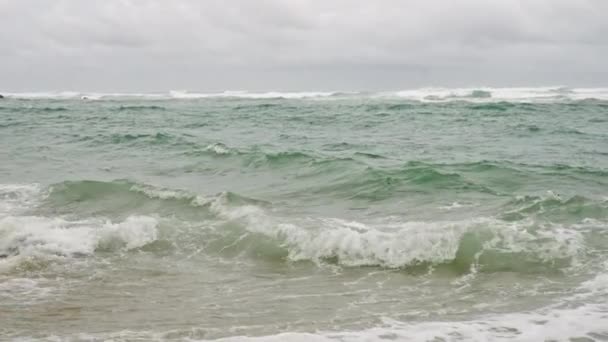 서지로 근처의 움직임 파도는 오버캐스트 날씨에 해안에 격동적인 웅장한 에너지 — 비디오