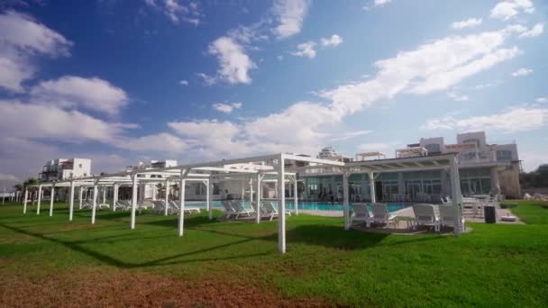 2021 Ghaziveran Noord Cyprus Aphrodite Beachfront Resort Beachfront Luxe Pand — Stockvideo