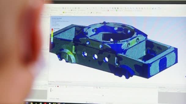 2021 マリポール ウクレーン マグマファクトリー 構造シミュレーション 設計検証のために表示される3D Cadモデル エンジニアは 職場でFeaソフトウェアを使用して金属部品のストレステストを分析します — ストック動画