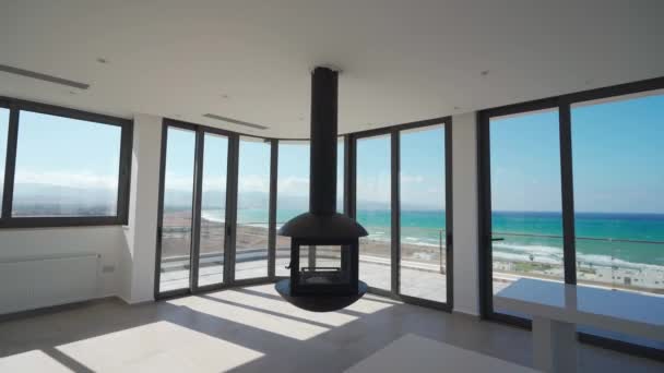 Prohlídka Přístřešku Oceanfront Ukazuje Moderní Design Panoramatický Výhled Moře Luxusní — Stock video