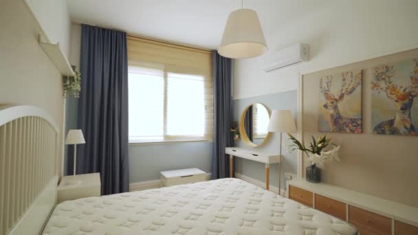 2021 Iskele Nordzypern Caesar Resort Modern Eingerichtete Wohnung Schlafzimmer Helles — Stockvideo
