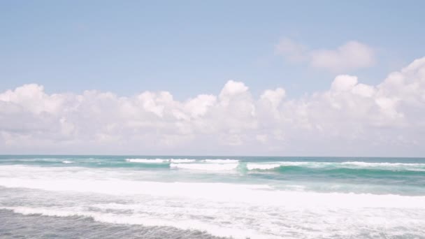 Rüzgâr Esiyor Kaygısız Bir Neşe Resimli Deniz Manzarası Gülümseyen Kadın — Stok video