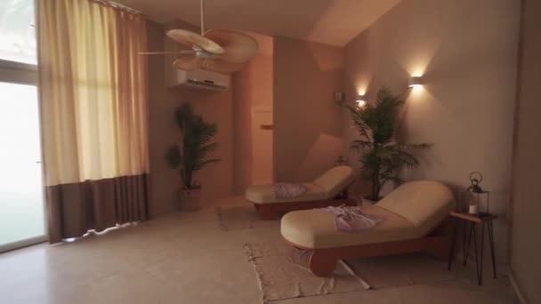 Tranquil Wellness Center Ready Relaxation Therapy Sessions Serene Spa Interior — Stock Video