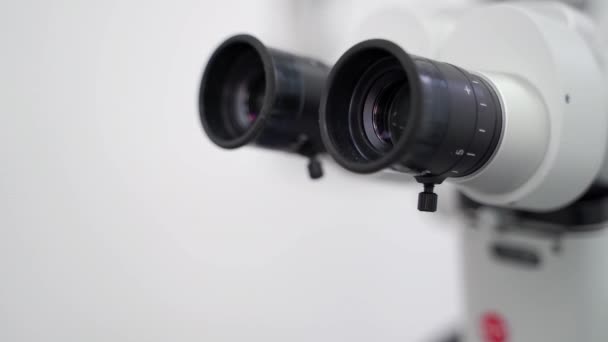 Close Shot Microscope Eyepiece Tube Modern Medical Research Laboratory Modern — Stock Video