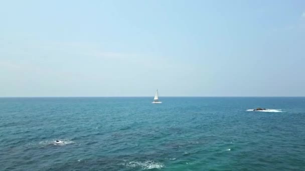 Summer Vacation Sailing Clear Sky Day Sailboat Glides Open Sea — Stock Video
