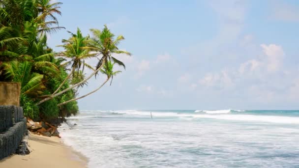 Волны Бьются Мягко Чистая Вода Отражает Солнечный Свет Тропический Пляж — стоковое видео