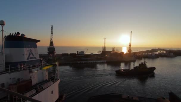 Tugboat Manoeuvres Door Havenwateren Logistieke Hub Werking Handelsroute Poort Maritiem — Stockvideo