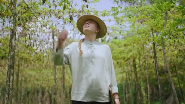 Kadın Tarım Uzmanı Sebze Çiftliğindeki Kötü Hasadı Inceliyor Kafkas Kadın — Stok video