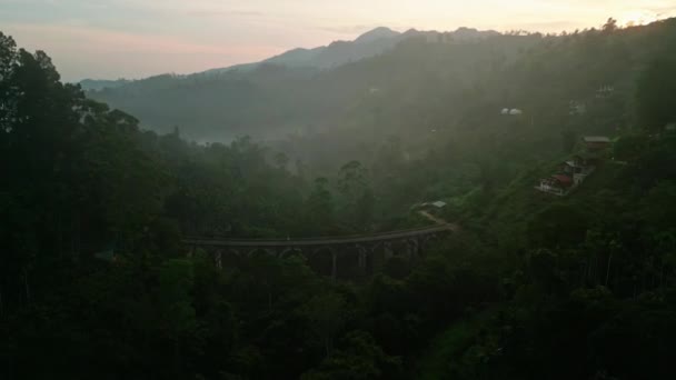Dimmiga Toppar Uppstår Tropiska Lövverk Glöder Avslöjar Sri Lanka Naturliga — Stockvideo