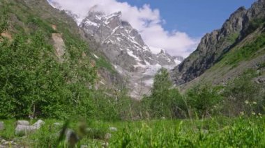 Sırt çantasıyla dağlarda yürüyüş yapan bir kadın. Kadın yürüyüşçü ulusal parkta yolda yürüyor. Kız manzaralı yerleri keşfediyor, dağ yollarını geziyor. Doğa macerası, doğa turizmi açık hava aktivitesi. Yavaşla