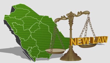 Ağustos 2023: Suudi Arabistan yeni hukuk konsepti imajı / KSA yeni hukuk konsepti