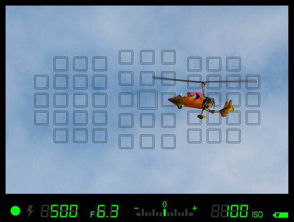 Representation of the viewfinder or screen of an SLR camera with autofocus single point