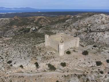 Torroella de Montgri, Spain, March 17, 2024. Castell del Montgri de Girona drone view clipart