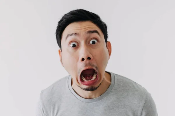 Funny Shocked Surprised Closeup Asian Face Man Isolated White Background — Stock Photo, Image