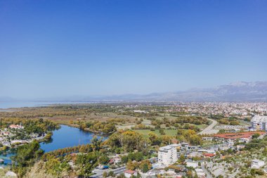 Beautiful river landscape view from above of Shkoder city in Albania.