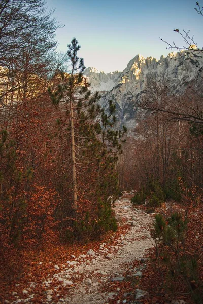 Beautiful autumn hiking and trekking trails of Valbona Pass, Albania.