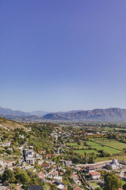 Beautiful river landscape view from above of Shkoder city in Albania.