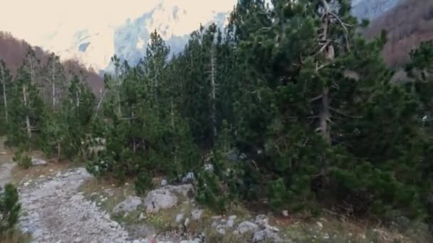 在阿尔巴尼亚瓦尔博纳山谷的瓦尔博纳山口小径上独行的亚洲人 — 图库视频影像