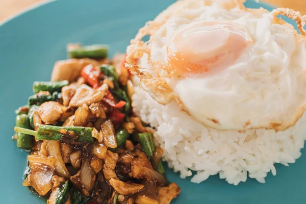 Khao Kraprao Moosub Khai Dow Oder Thai Reis Mit Gebratenem — Stockfoto