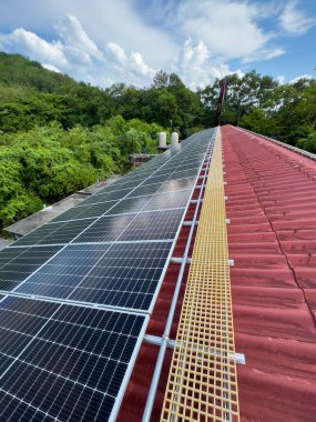 Doğal yeşil çevrede temiz enerji üretimi için kullanılan güneş teknolojisi