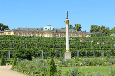 Potsdam, Almanya - 2 Temmuz 2015: Potsdam 'da Vineyard Terasları ve Dekoratif Sütunlu Sanssouci Sarayı Yüksek kalite fotoğraf