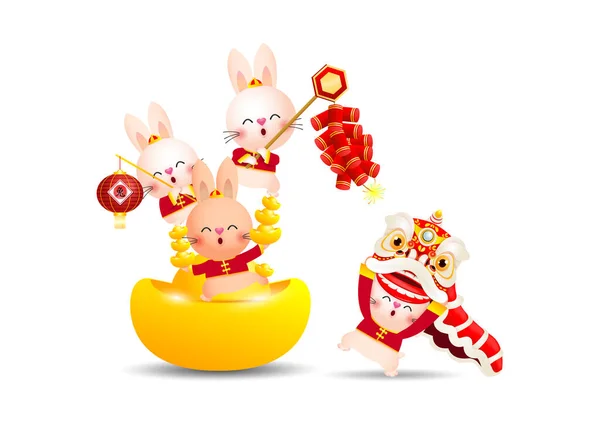 Feliz Año Nuevo Chino 2023 Concepto Lindo Conejo Con Danza — Archivo Imágenes Vectoriales