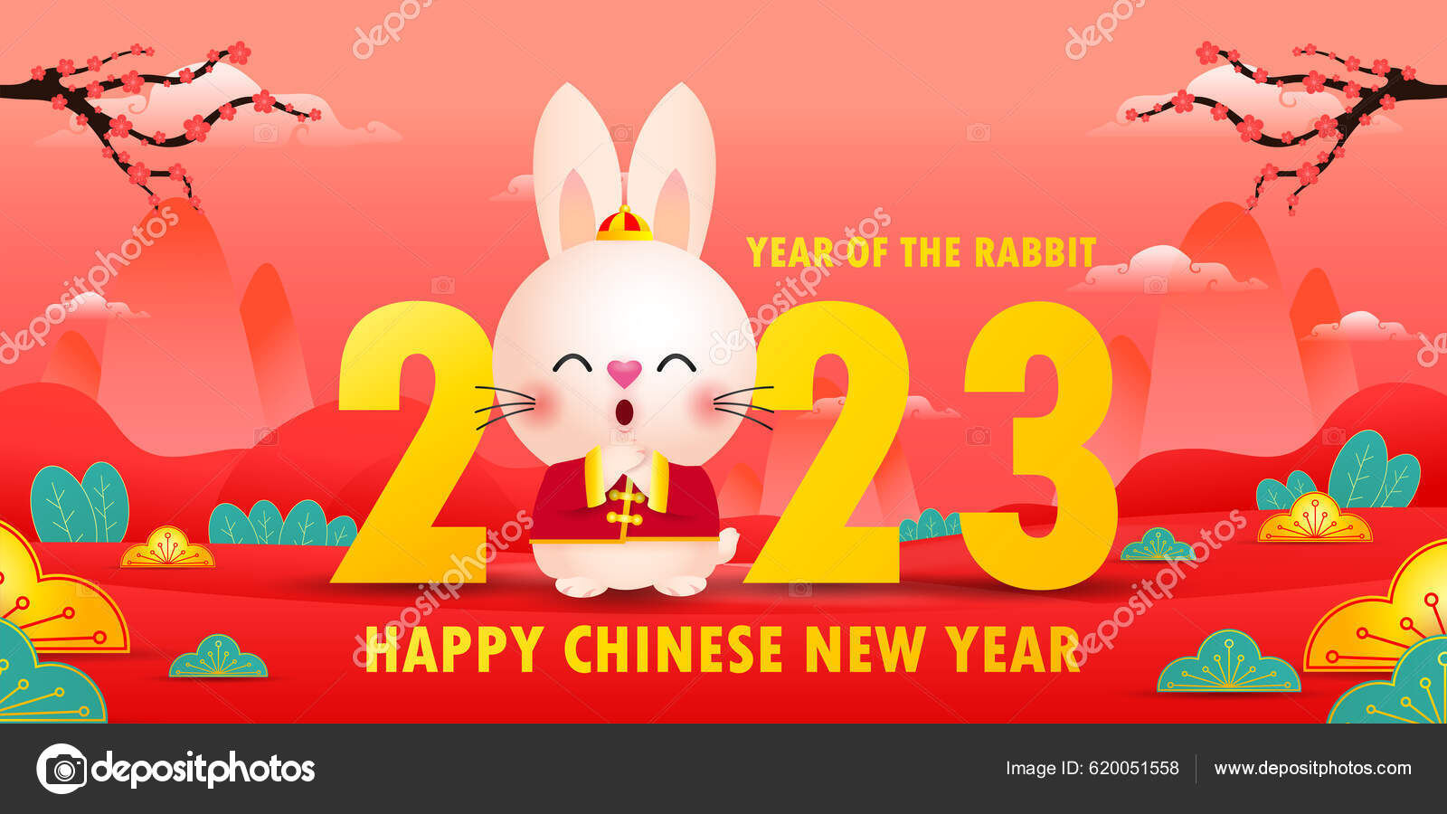 Gelukkig Chinees Nieuwjaar 2023 Achtergrond Schattig Konijn Met
