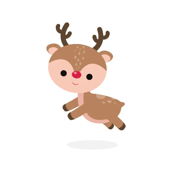 Cute Cartoon Reindeer Flat Style Merry Christmas Happy New Year — Stock Vector